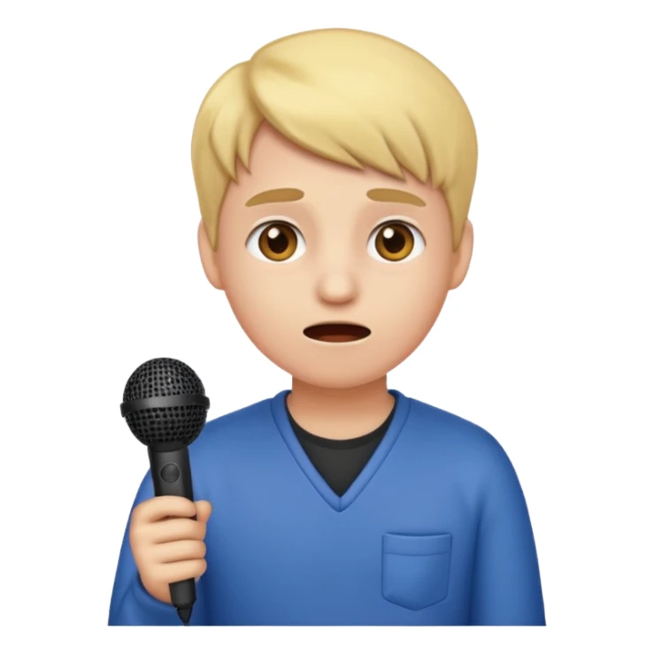 emoji student nervous afraid to speak, shy face, microphone crossed, white background sticker