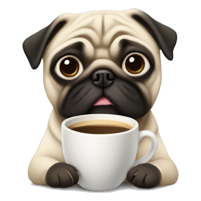 Pug with a cup of coffee sticker