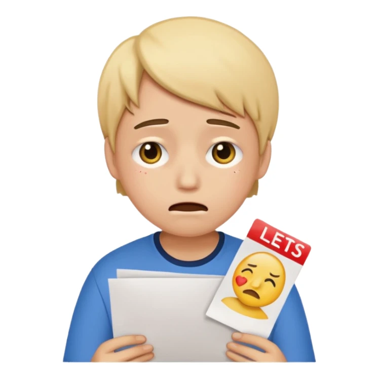 emoji student sad holding paper IELTS 5.5, crying, failure, white background sticker