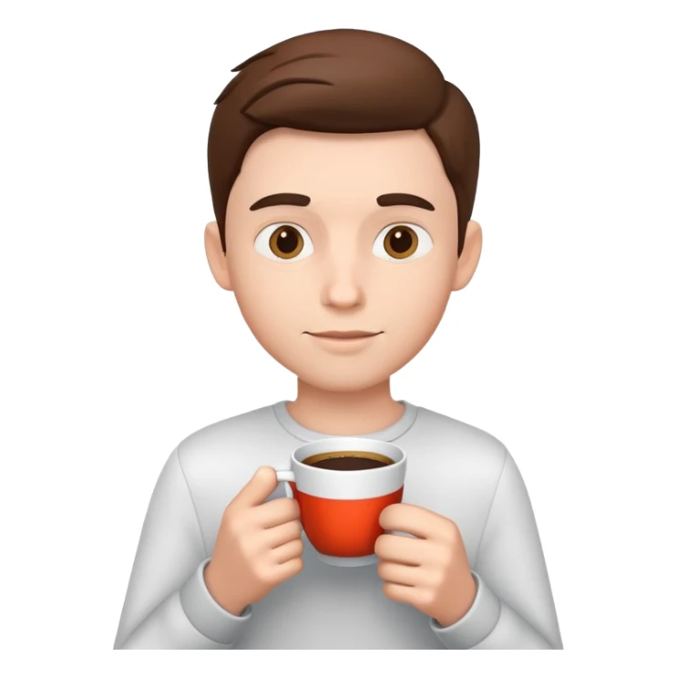 generate realistic detailed boy with cup of coffee in hand in 3d style sticker