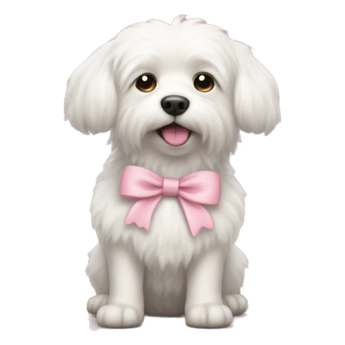 Fluffy white dog with pastel pink bow sticker