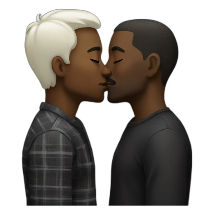 White and black men kiss sticker