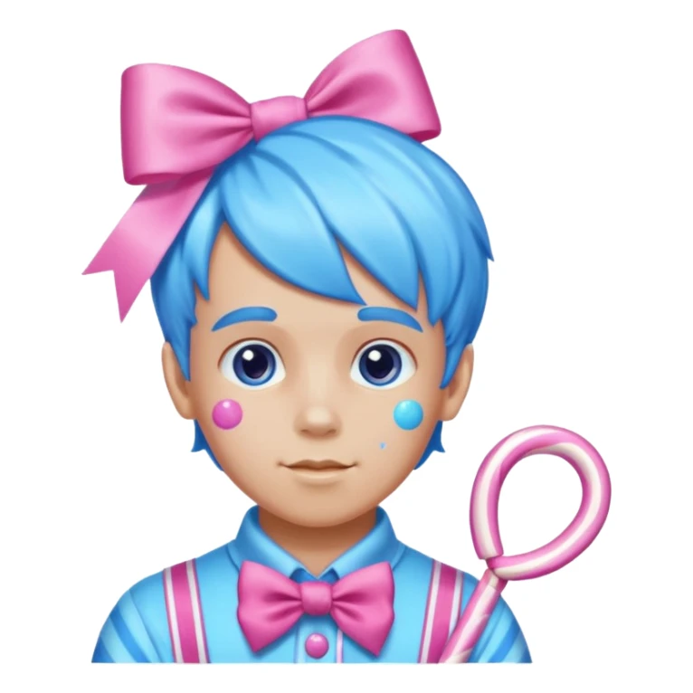 candy boy from candyland blue pink mixed candy hair with ribbon and  sticker
