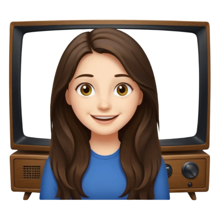 happy long haired brunette girl hazel eyes watching tv sticker