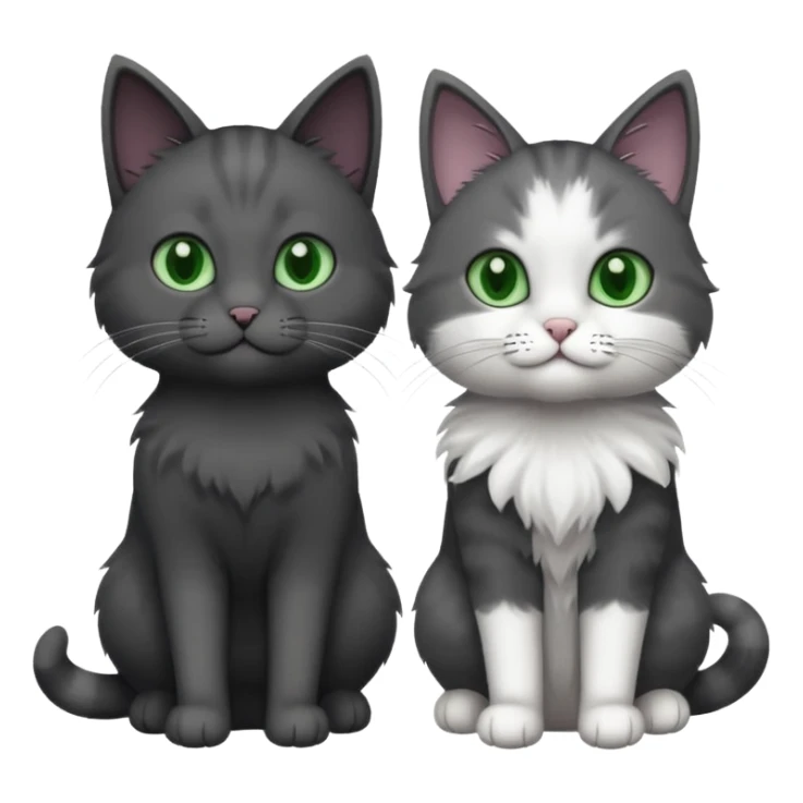 one dark grey and white cat and one completely solid dark grey cat with green eyes and only white paws sticker