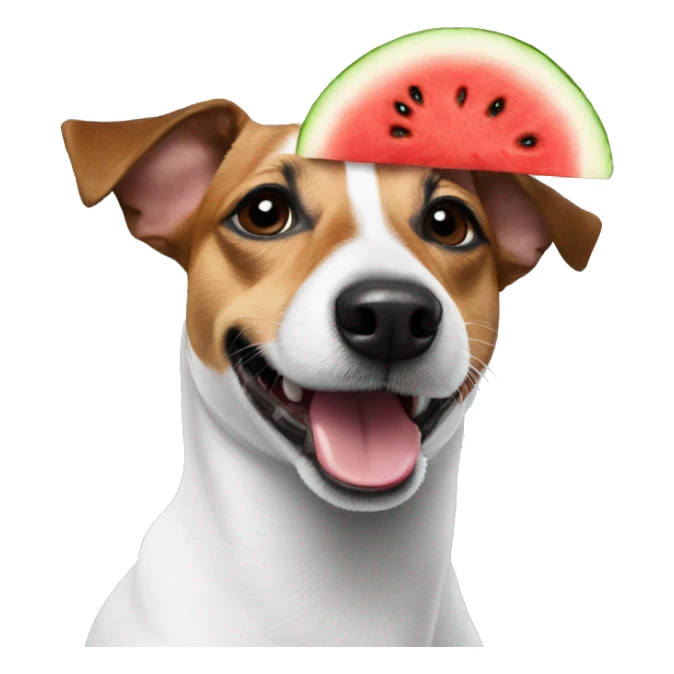 a jack russel with a watermelon on his head sticker