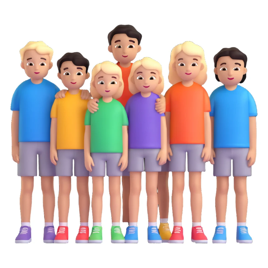 Seven boys and three girls standing together as a group sticker