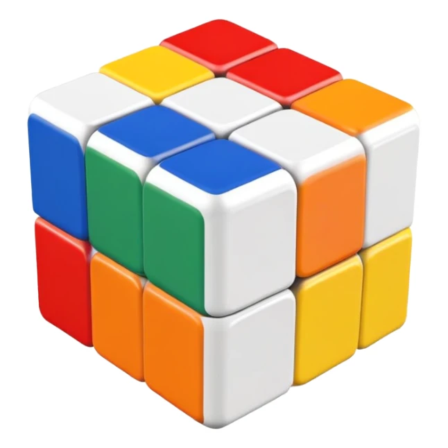 Minimalist 3x3 Rubik's cube with clean design, simple colors, and smooth edges. Classic red, blue, green, yellow, white and orange sides. iOS style emoji. sticker