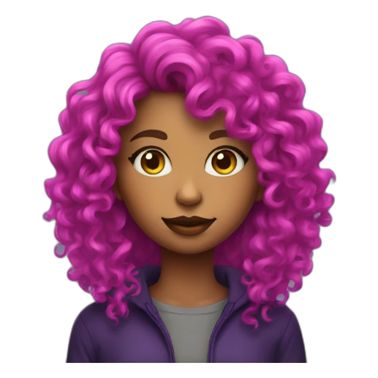 two neon colors Dyed curly hair Girl with a cat sticker