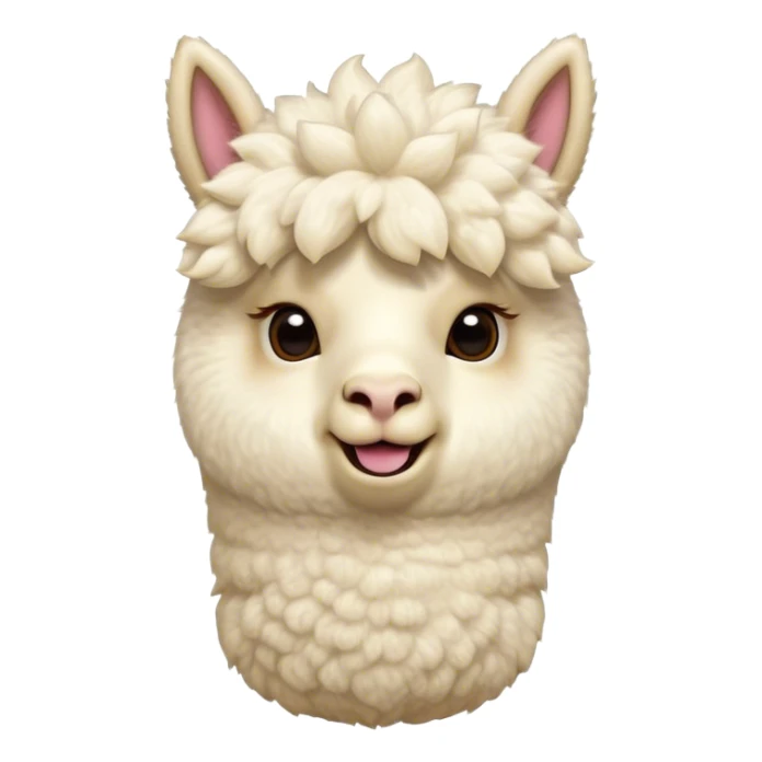 Cinematic Comical Cream Alpaca Portrait Emoji, Head tilted dramatically with an exaggeratedly amused expression, featuring a striking, fluffy cream fleece with playful texture, wide, expressive gentle eyes filled with playful disbelief, Simplified yet hilariously expressive features, highly detailed, glowing with a slightly sassy glow, high shine, dramatic yet playful, stylized with an air of cheeky mischief, bright and endearing, soft glowing outline, capturing the essence of a spirited and over-the-top alpaca, so meme-worthy it feels like it could side-eye its way into internet fame instantly! sticker