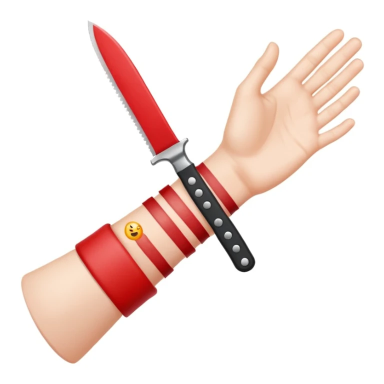 emoji wrist with red horizontal lines on it and a knife beside it sticker