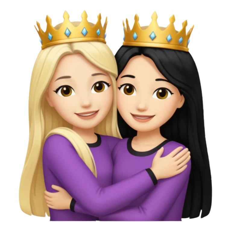 Two queens with long black hair and blonde  hugging. sticker