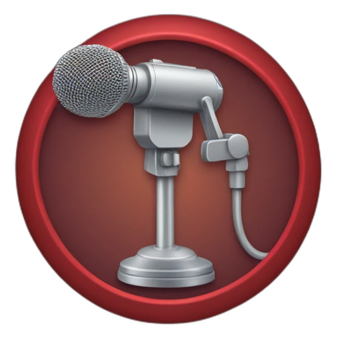 a microphone with a microphone arm and on top there is a red ring on sticker
