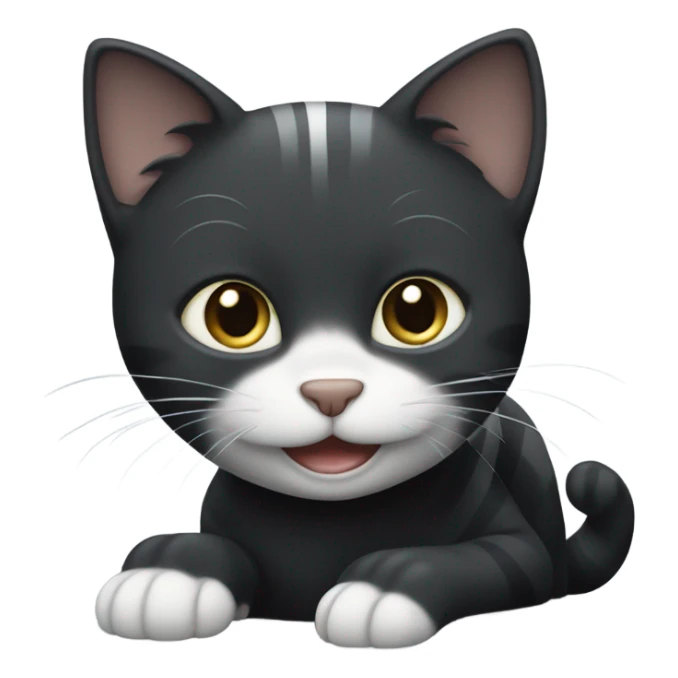 Black Cat with white paws and grey stripes that is smiling sticker