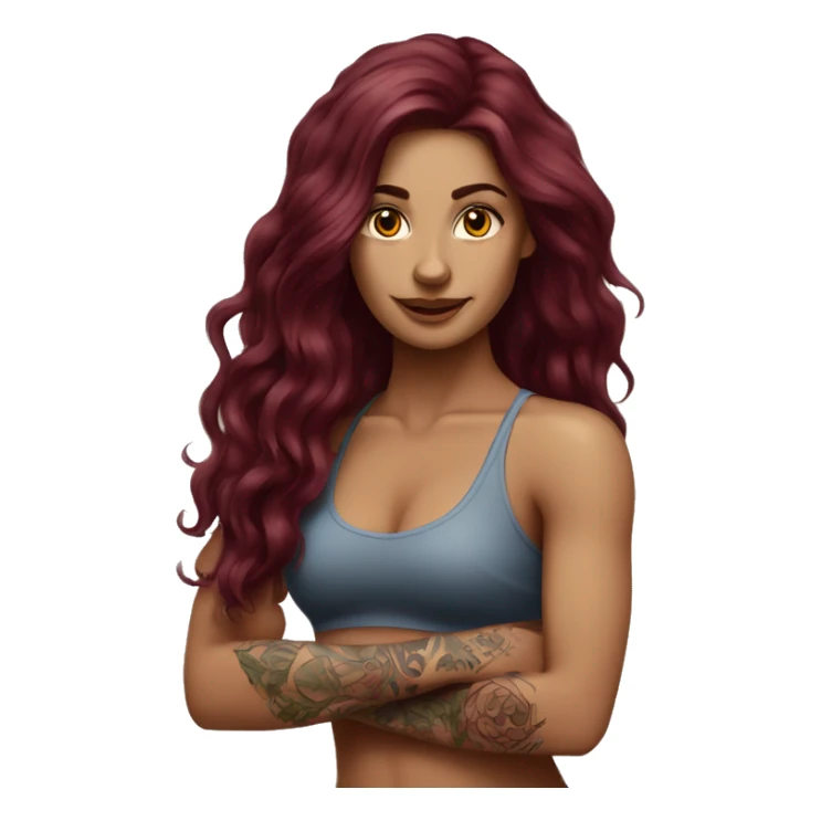 Beautiful tattooed  burgundy long haired woman doing Pilates sticker