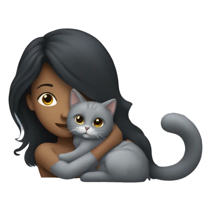Black long haired woman hugging a grey long haired kitty  sticker