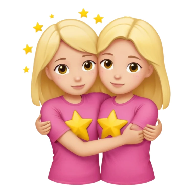 sister Hug each other with the same t-shirt pink with a yellow star on it  sticker