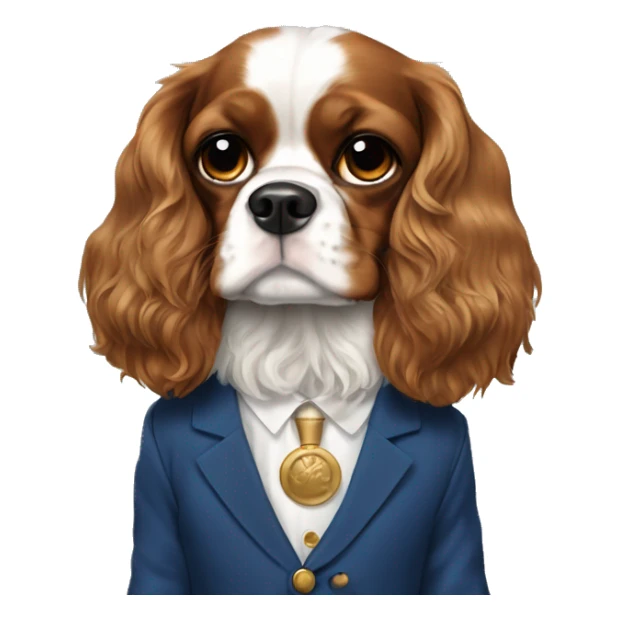 King Charles spaniel with long ears wearing a blue suit with gold buttons  sticker