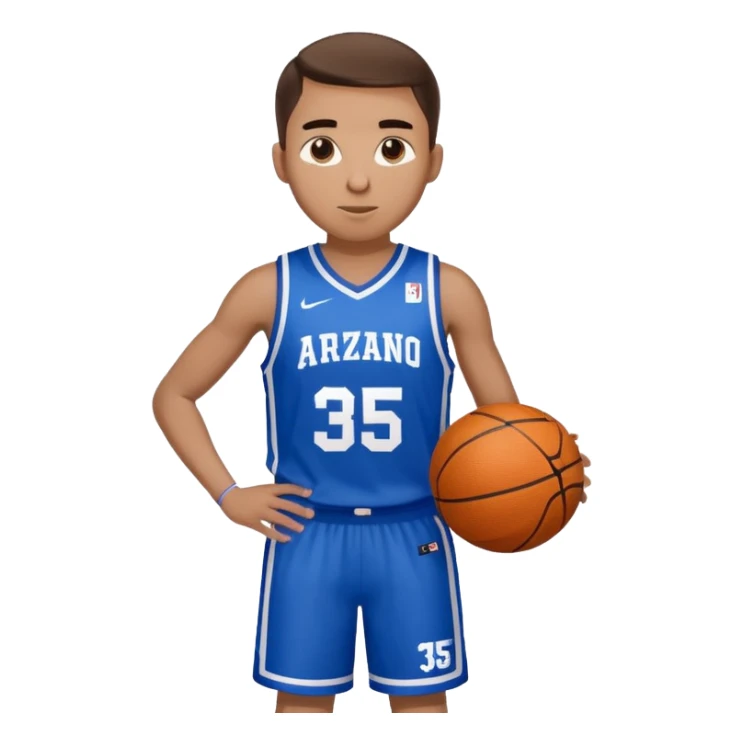 Giocatore basket con il pallone con il numero 35 e completino azzurro e bianco con il nome sulla maglia basket arzano sticker