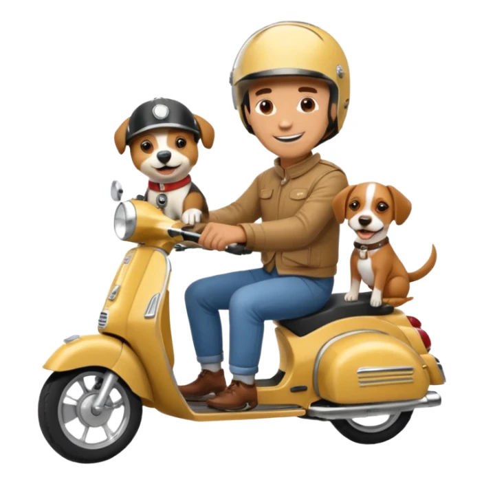 man and his pet dog riding a vespa sticker