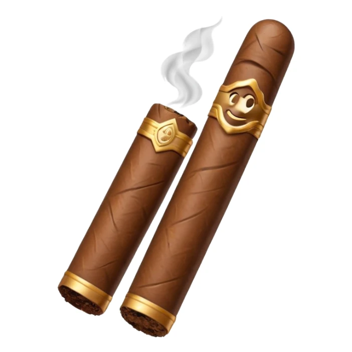 Emoji-style cigar icon, dark brown wrapper, subtle smoke, minimalistic, clean silhouette, metal details sticker