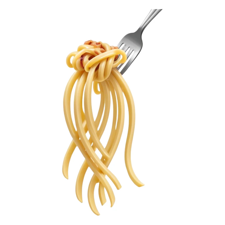 Fork with carbonara spaghetti twirled around it, isolated sticker