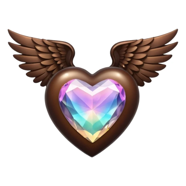 Crystal dark brown heart with wings sticker