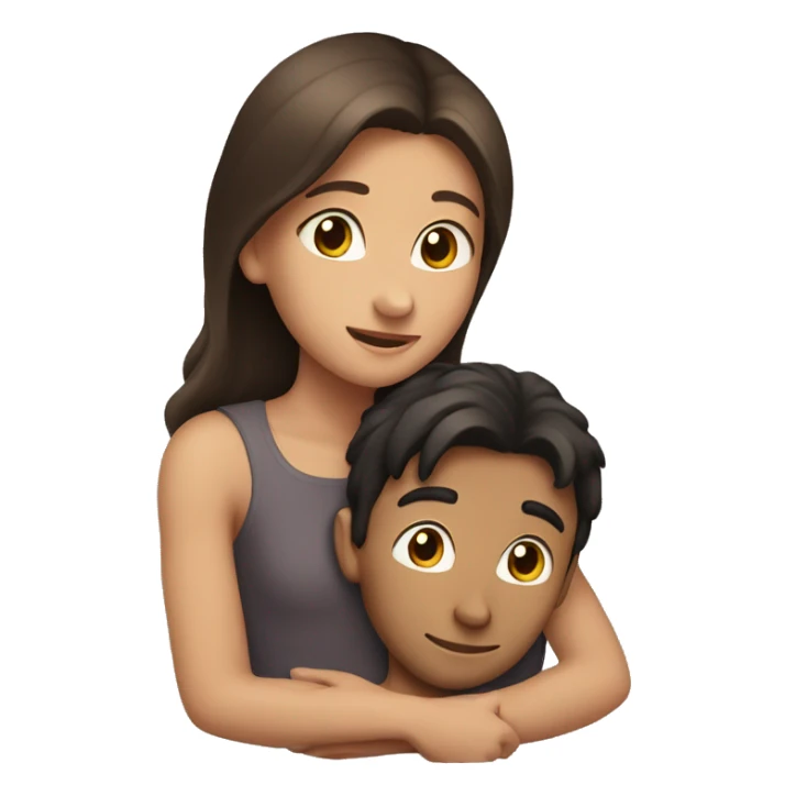 Brunette girl and boy hug sticker