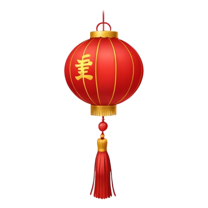 Chinese red lantern, traditional festive decoration, round shape with tassel, emoji style sticker