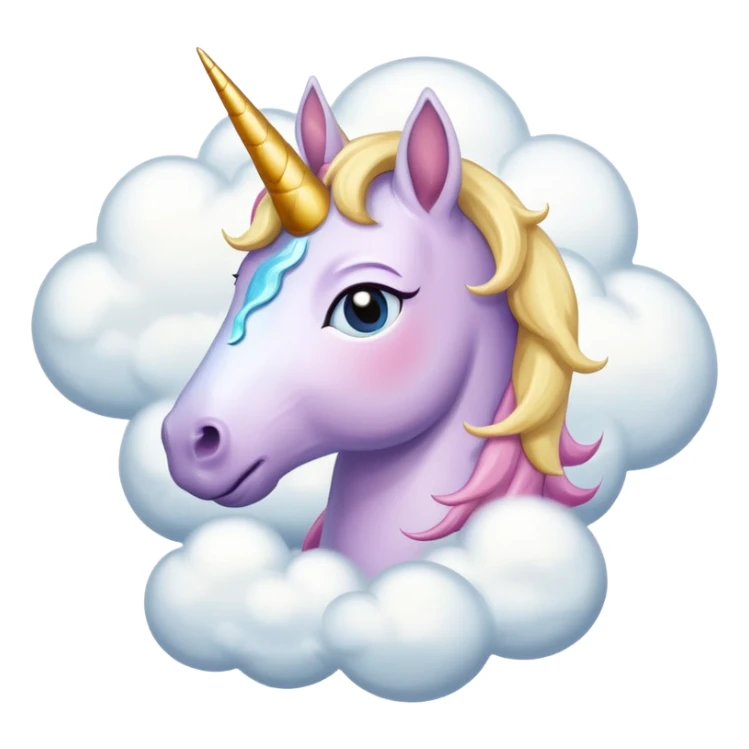 A unicorn flying through clouds, sad, cry tear from eyes, portrait, bust up sticker