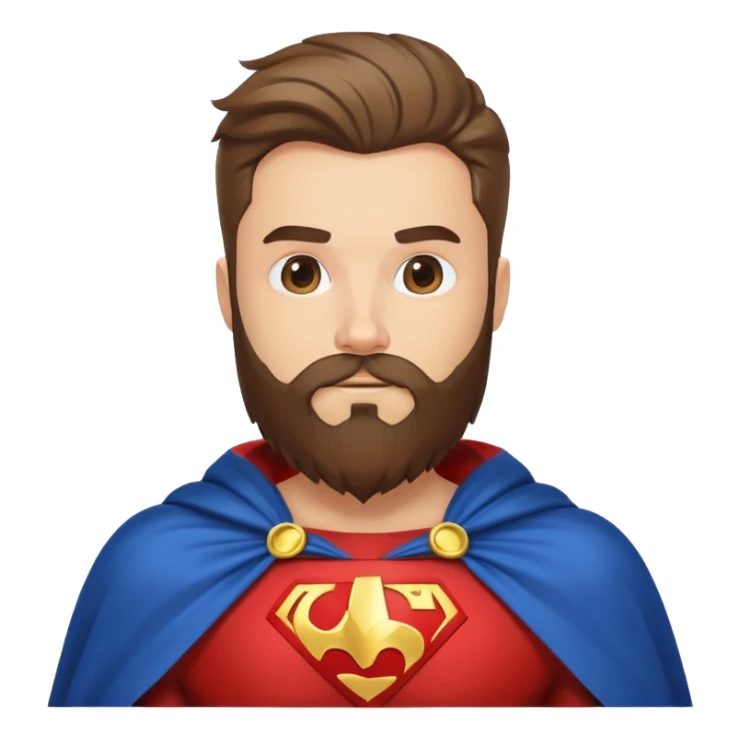superhero with beard-themed costume, cape that looks like flowing beard hair, beard emblem on chest sticker