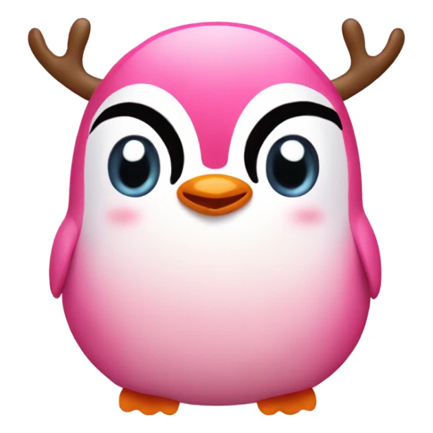 Cute pink penguin head with reindeer antlers sticker