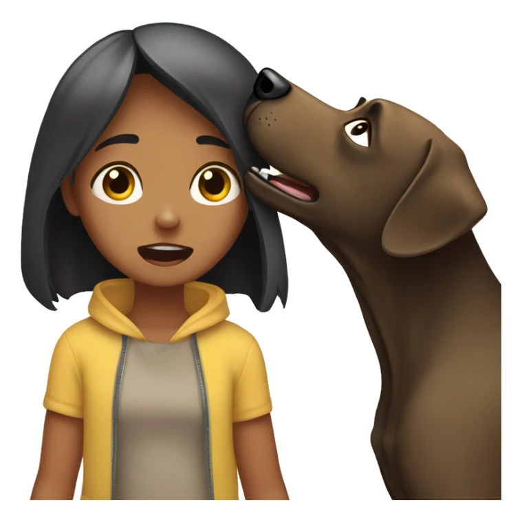 Create an emoji of a girl getting scared by a labrador getting too close to her face sticker