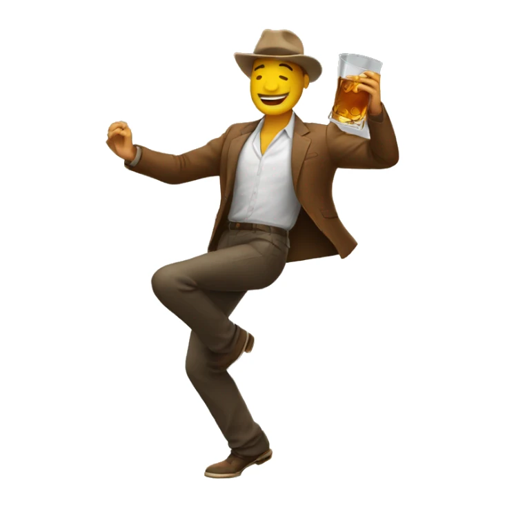 a man dancing, holding a whiskey glass perfectly balanced on his head sticker