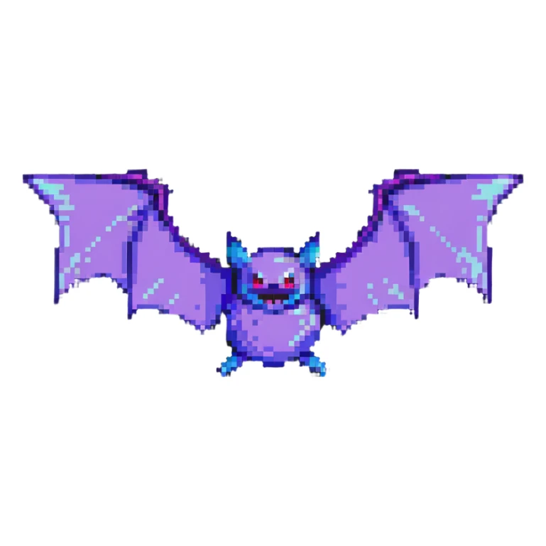 Zubat in pixel art style, simplified and retro sticker