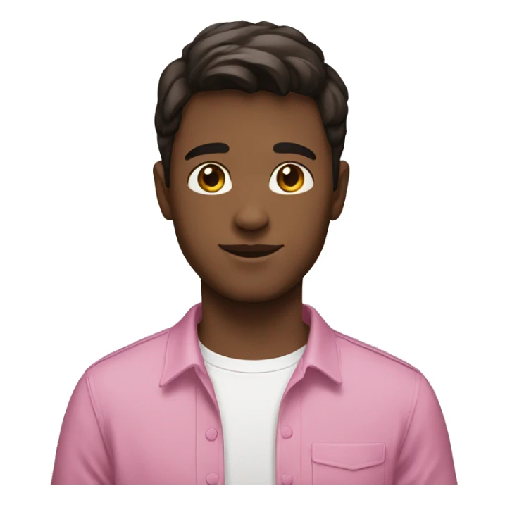 White boy with dark brown hair flipped to the side. Pink shirt.  sticker