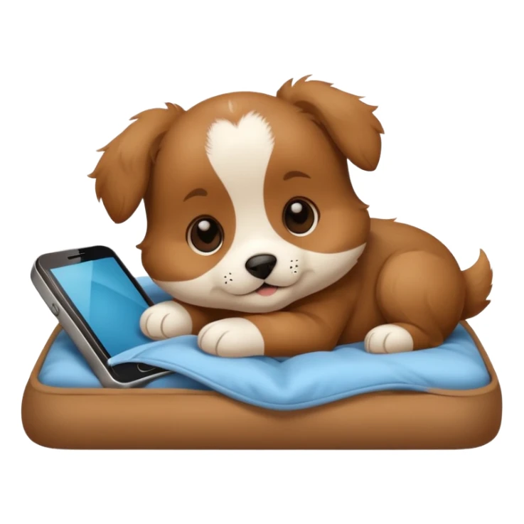  puppy in bed with phone sticker