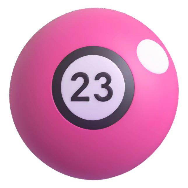 pink billiard ball with the number 23 inside a white circle sticker
