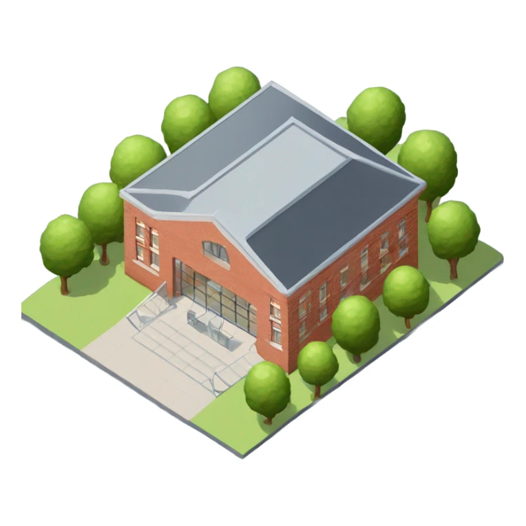 isometric single storey red brick sports hall sticker