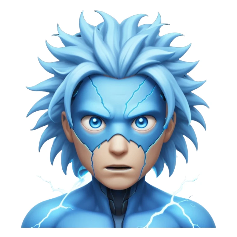 electric lab mutant portrait, head and shoulders only, glowing blue energy cracks on skin, wild hair, intense eyes, sci-fi lab accident vibe, 3D cartoon, mobile game icon style, clean background, no text, no watermark

 sticker