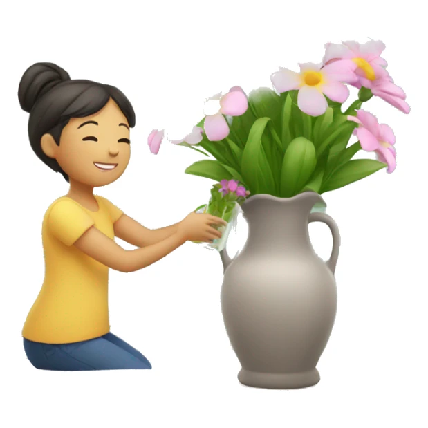 Watering a vase of beautiful flowers  sticker