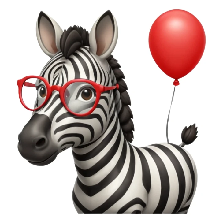 zebra holding red balloon in hand with glasses sticker