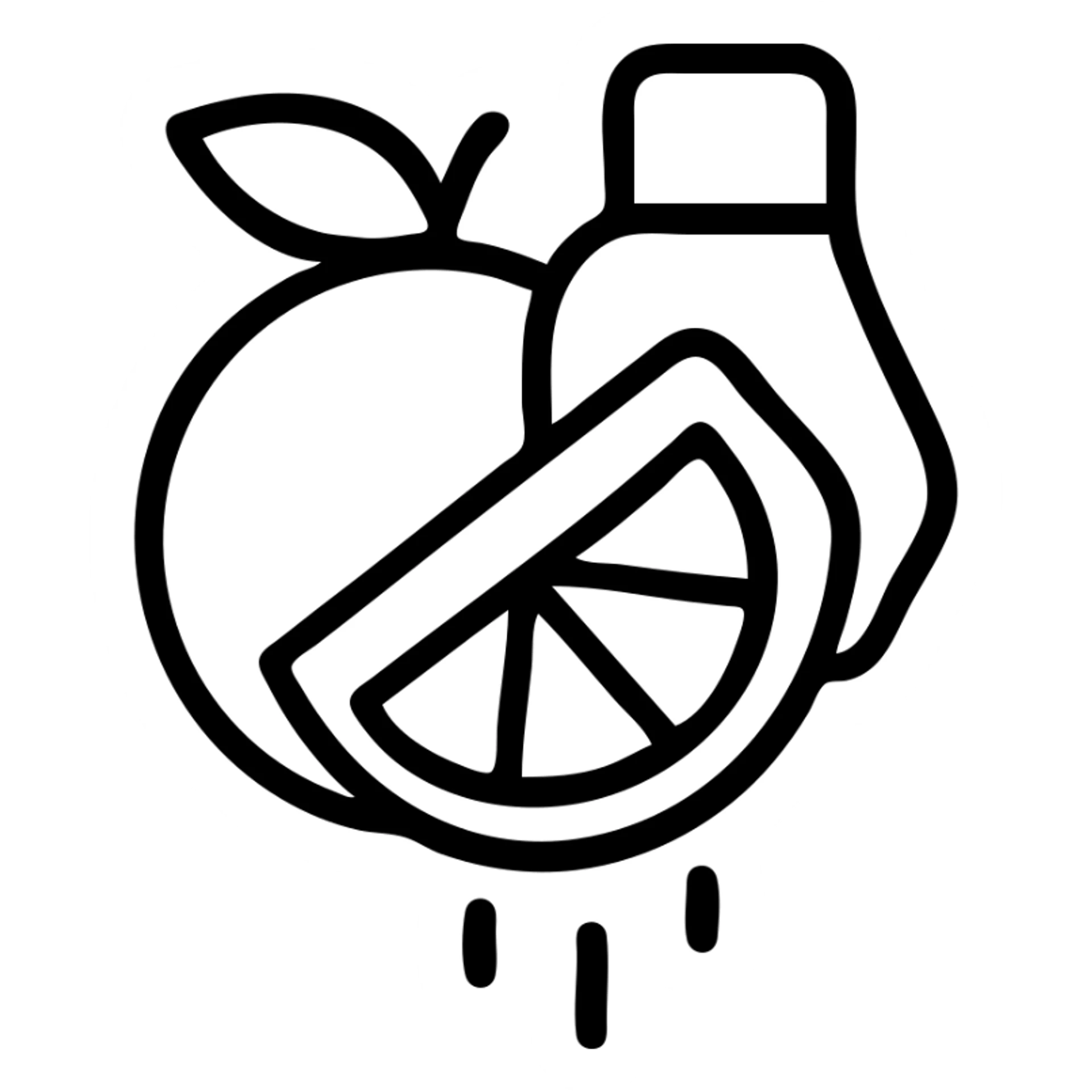 minimal flat icon of an orange being squeezed, simple lines, clean design sticker