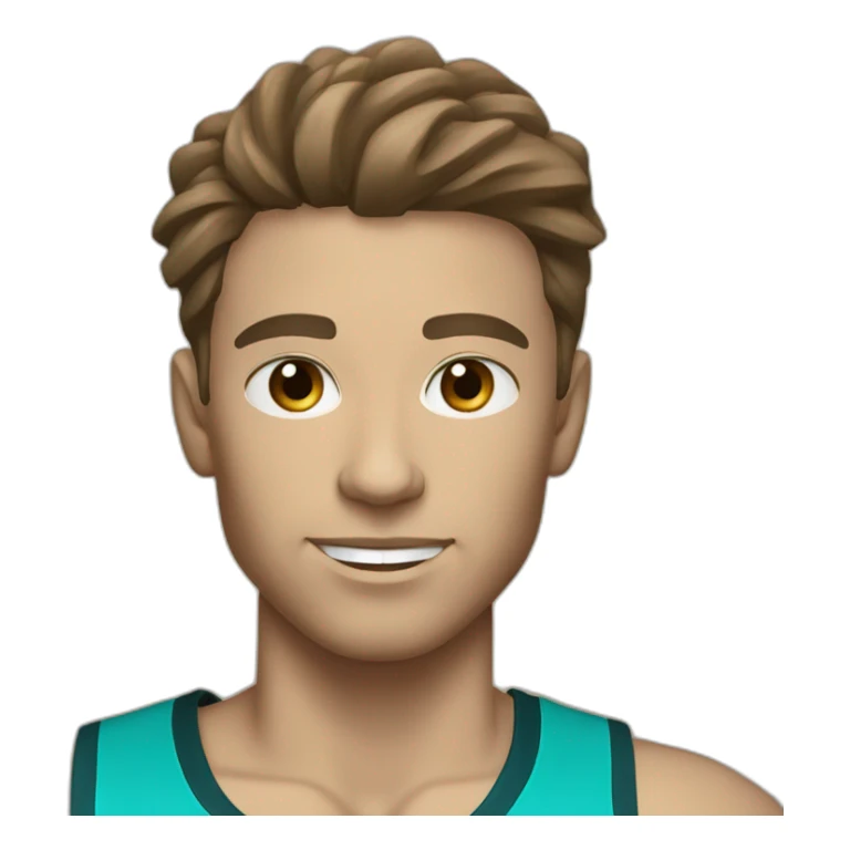 white basketball player with blue eyes and brown hair and a turquoise equipment sticker