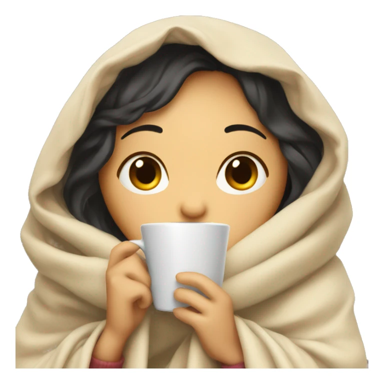 asian girl inside a blanket sipping coffee eyes closed sticker