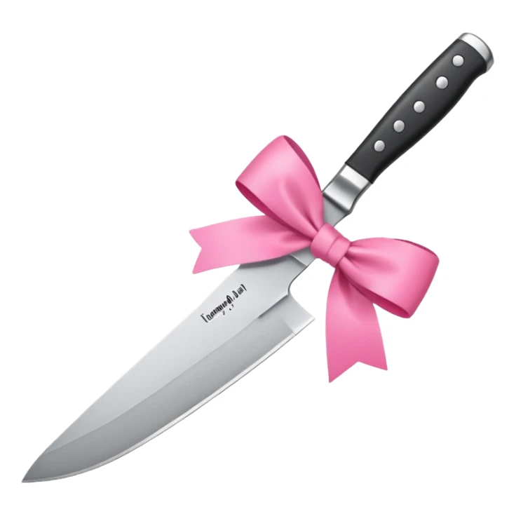 Kitchen knife with a pink bow tied around the handle, emoji style, simple, flat vector, white background, only one object sticker