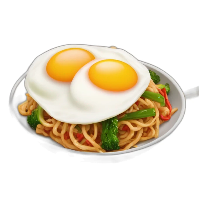 stir fry noodle with red sauce and egg fry on top sticker