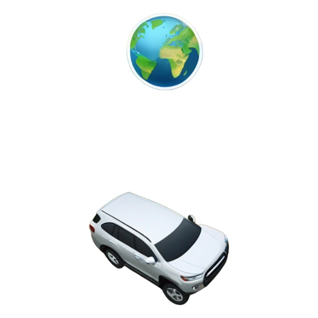 The adventurous SUV explores mountains and forests with a globe in the background and a moving car in front. sticker