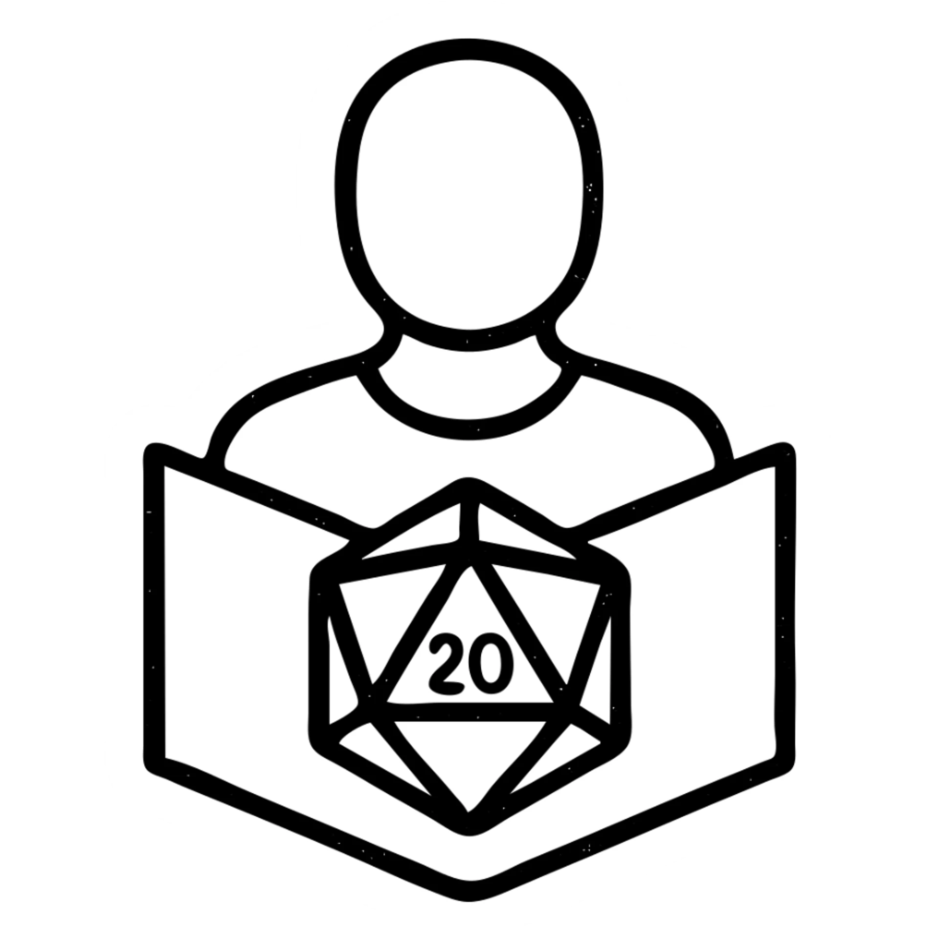 minimalist outlined icon representing Dungeon Master for DnD TTRPGs with worn distressed effect sticker