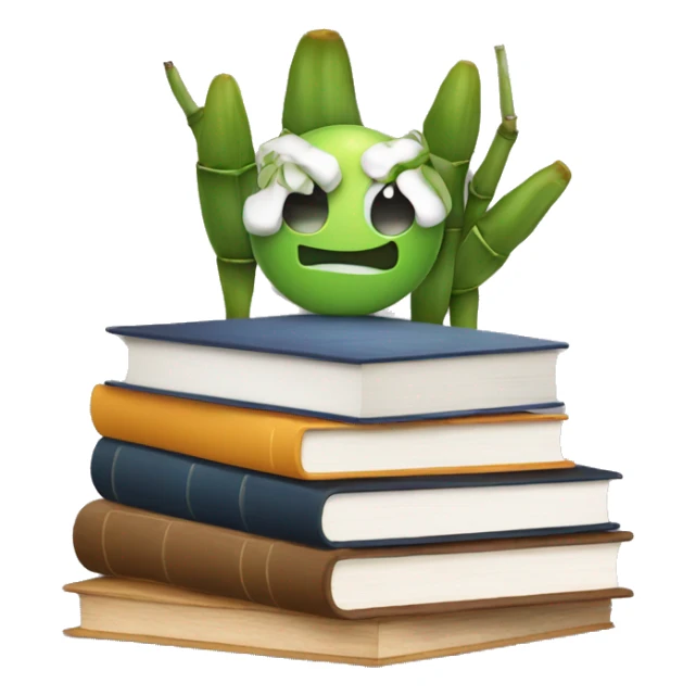 A stack of books sitting on a bamboo desk with a tasty book being in the middle  sticker